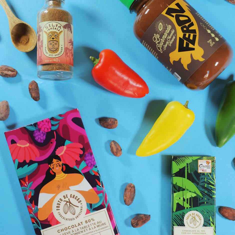 FRUTO DE CACAO Tablette 80% cacao, avec piment d'Amazonie et à la mure