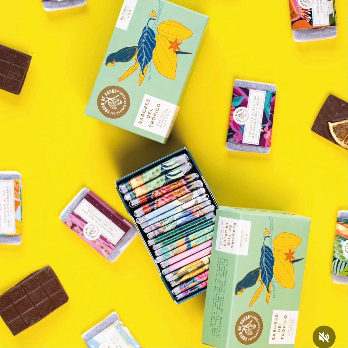 Coffret Bijoux FRUTO DE CACAO - 20 mini tablettes - 10 saveurs colombiens