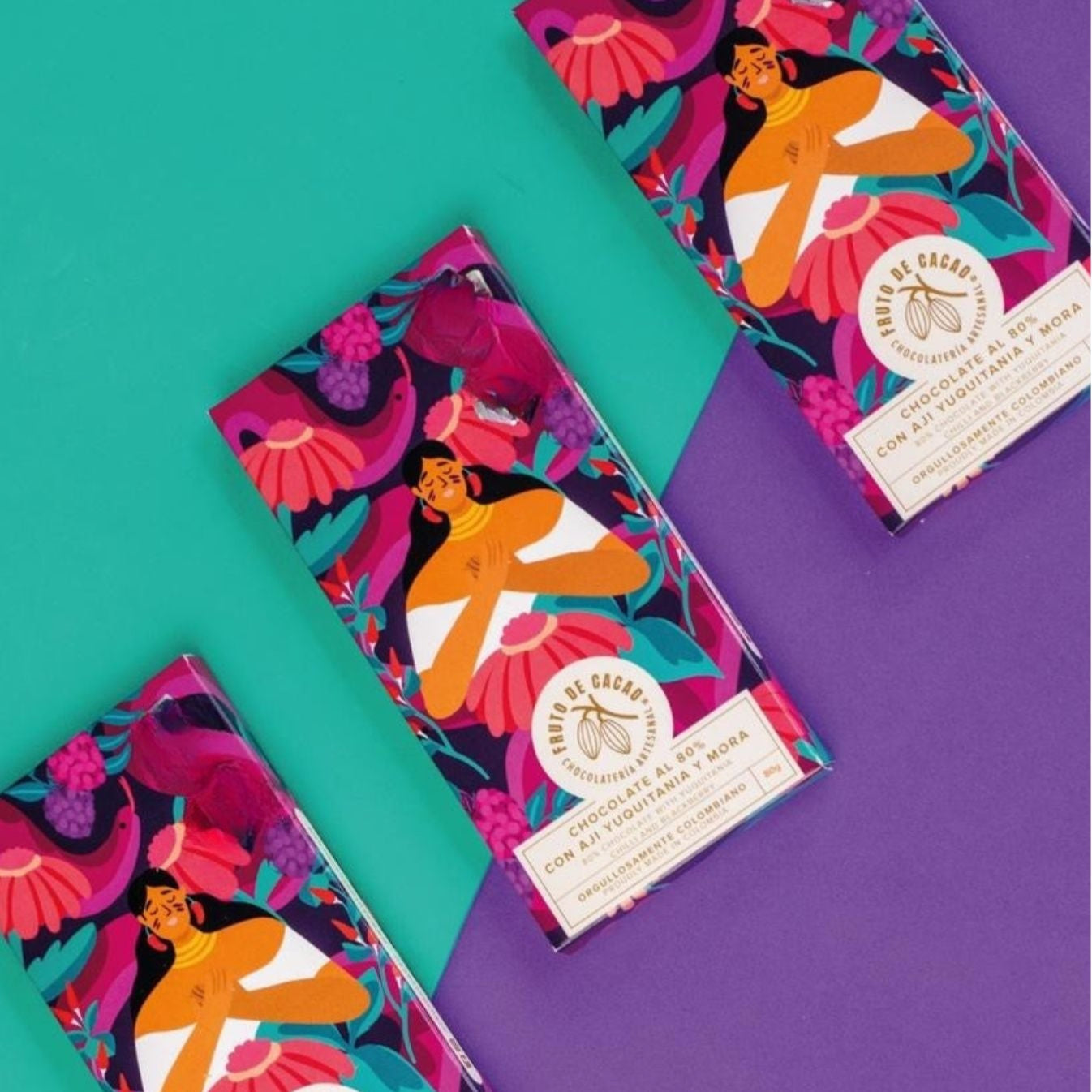 FRUTO DE CACAO Tablette 80% cacao, avec piment d'Amazonie et à la mure