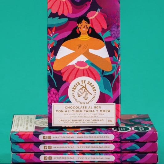 FRUTO DE CACAO Tablette 80% cacao, avec piment d'Amazonie et à la mure