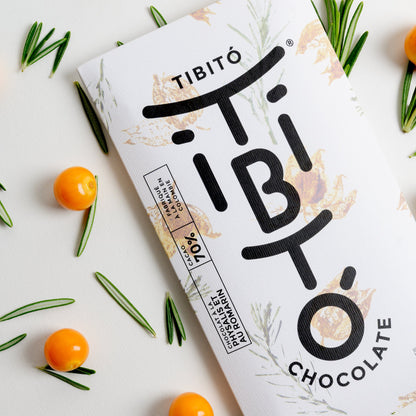 Tibitó tablette de chocolat noir 70% cacao, à la physalis et au romarin 80g