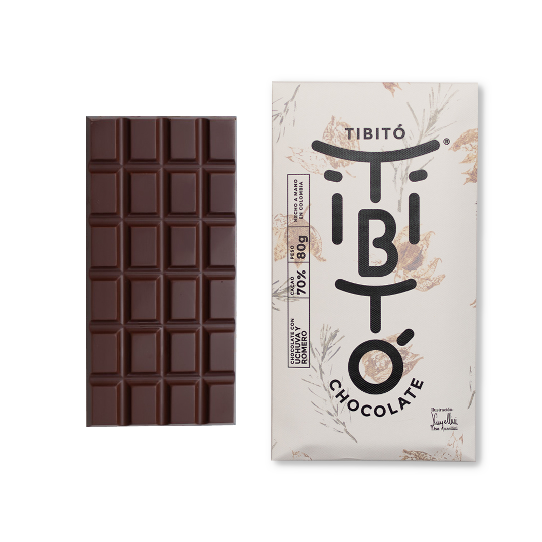 Tibitó dark chocolate bar 70% cocoa, with goldenberry and rosemary 80g